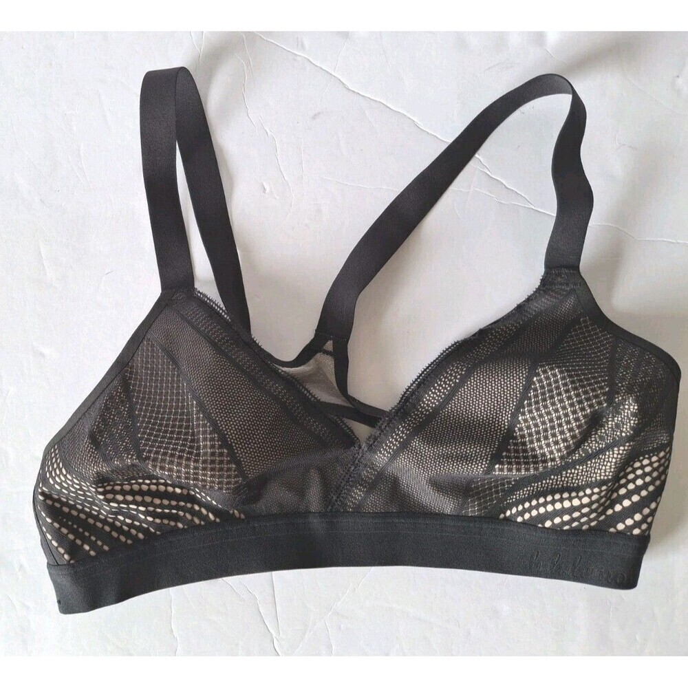 Lululemon Womens Awake to Lace Bra Size 32C Black Tan Racerback Molded Mesh